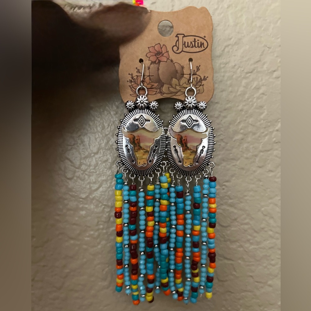 Justin Boots Silver Earrings with Colorful Beads